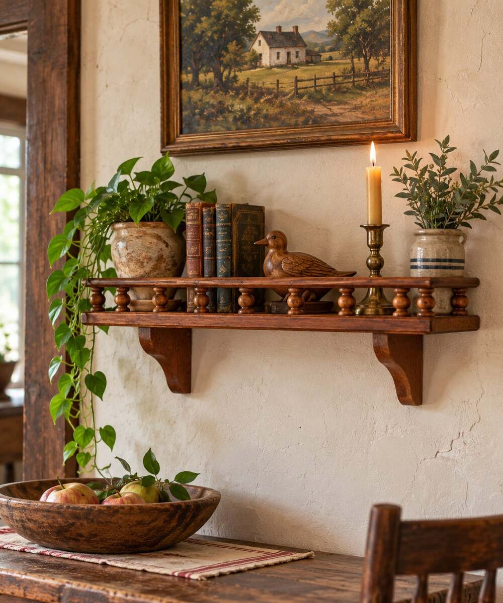 Vintage Wooden Rail Shelf Colonial Style Farmhouse Country 20" W
